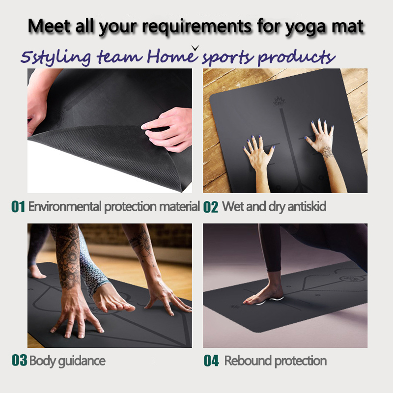 Poziční linie Pu Natural Rubber Yoga Mat, absorpce potu a protiskluzová ochrana, luxusní rohož ze země, fitness rohož pro jógu pro muže a ženy
